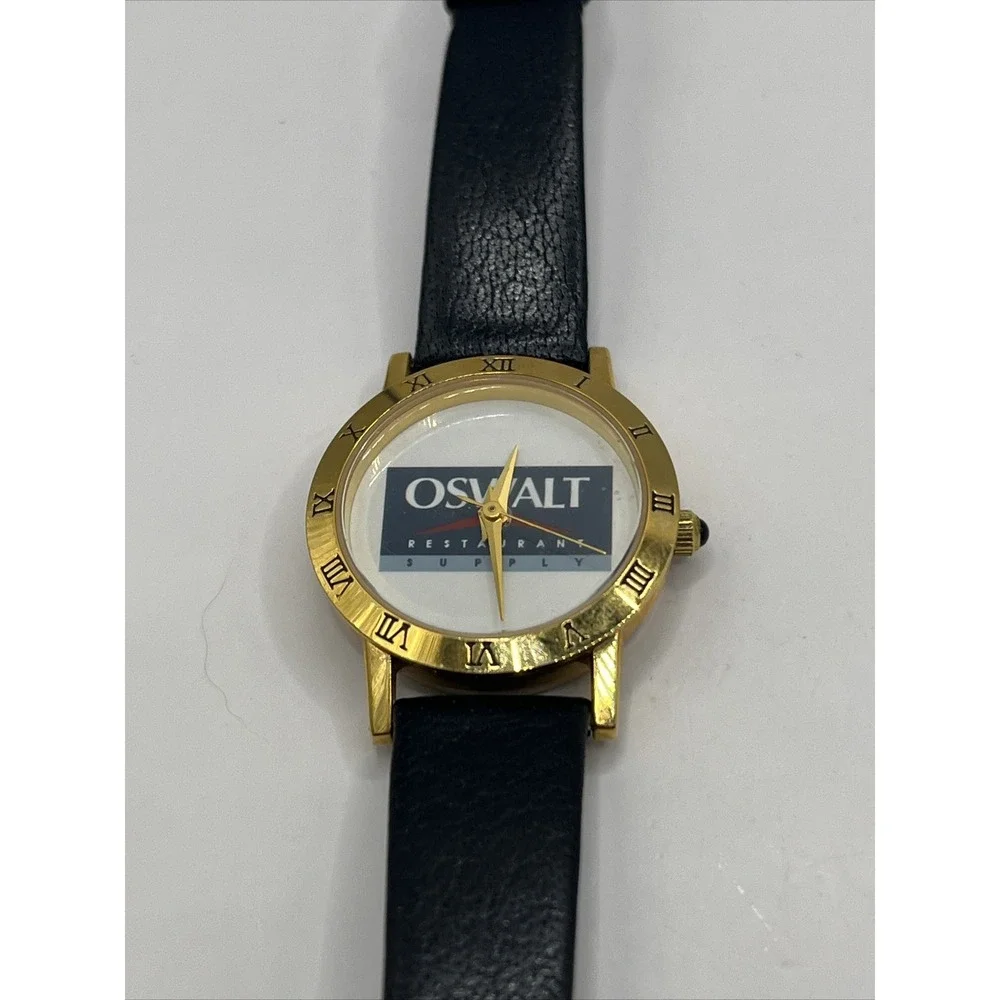 Oswalt Restaurant Supply Women's Quartz Watch‎ Black Leather Band- New Battery